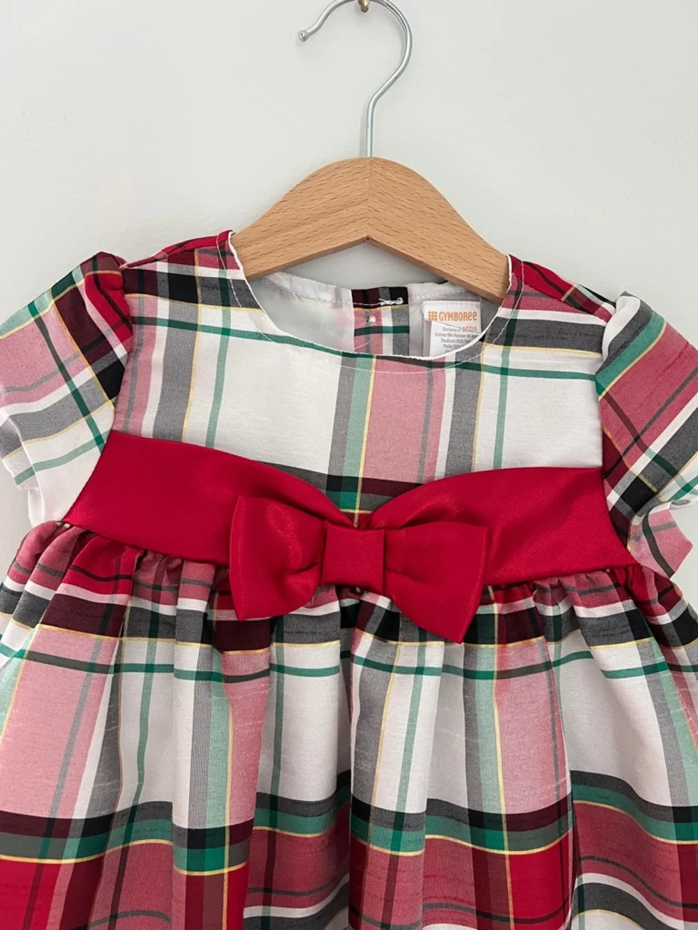 Gymboree | Plaid Toddler Dress Green Red Bow 18-24M